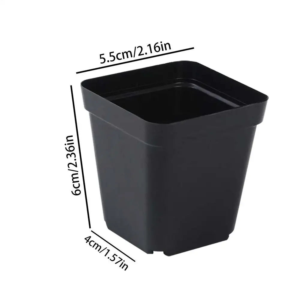 Plastic Seedling Starter Pots – 50 Pack, Square Black Nursery Pots