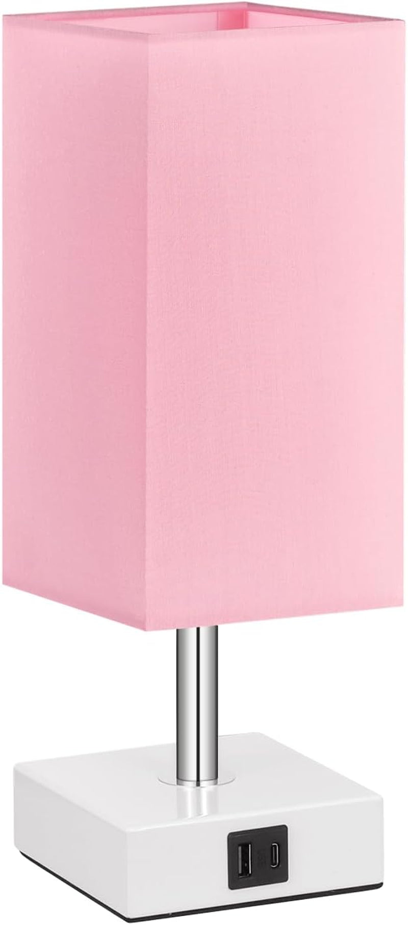 Pink Touch Table Lamp for Bedroom – 3-Way Dimmable, USB C+A, 3000K LED Included, Square Shade, Girls & Teen Room Decor