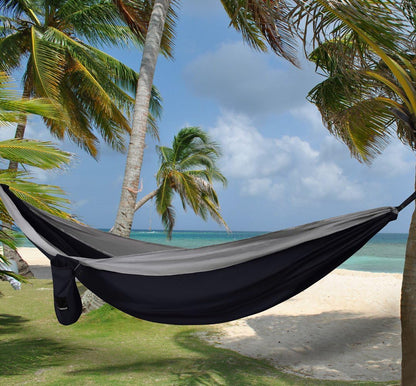 Portable Single Camping Hammock for Outdoor & Indoor Use, Adults & Kids – Black & Grey