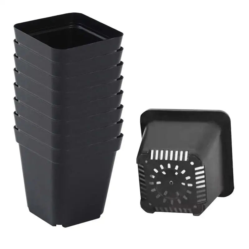 Plastic Seedling Starter Pots – 50 Pack, Square Black Nursery Pots