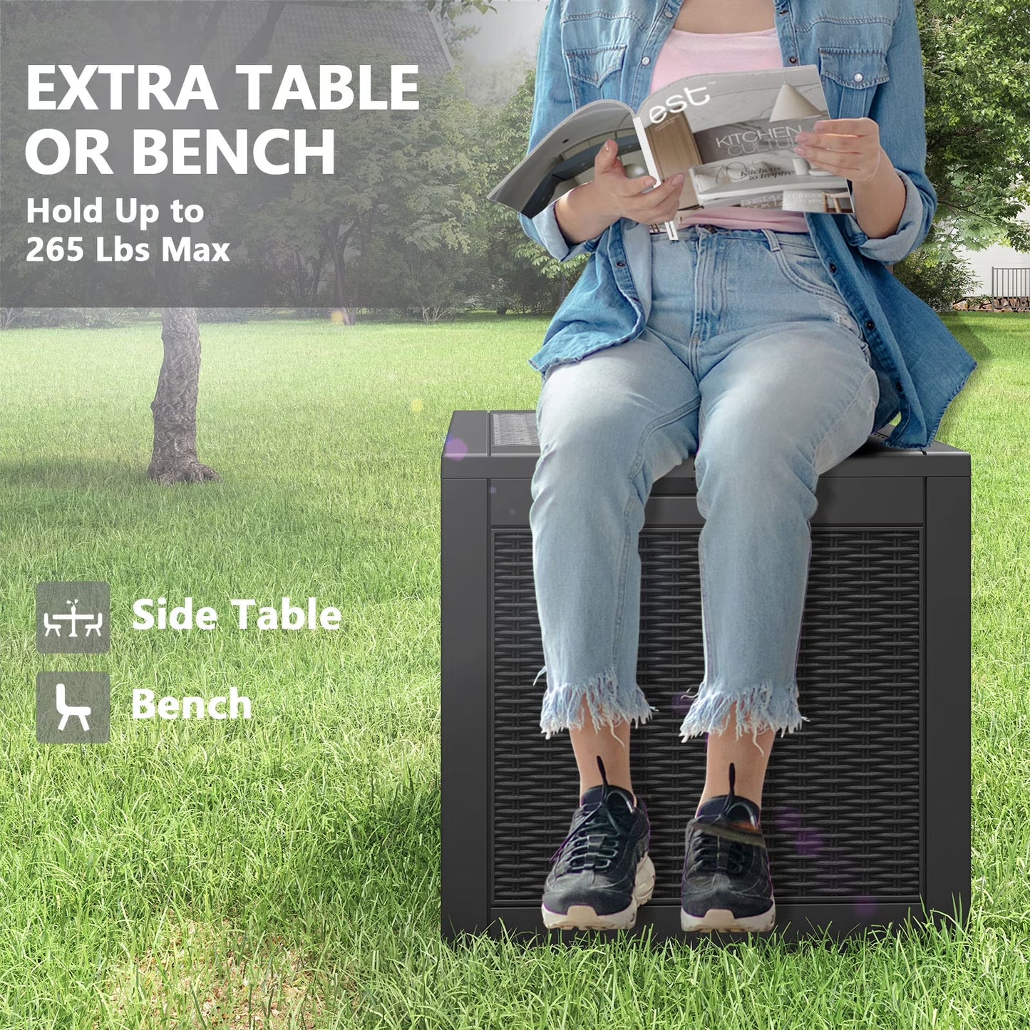 31-Gallon Waterproof Resin Deck Box – UV Resistant Outdoor Storage, Black