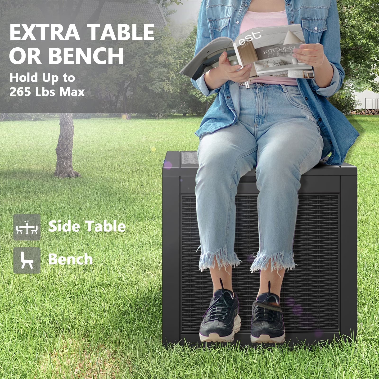 31-Gallon Waterproof Resin Deck Box – UV Resistant Outdoor Storage, Black