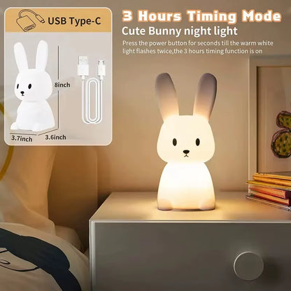 Silicone Rabbit LED Night Light – Touch Sensor Table Lamp, Cute Animal Bedroom Decor Gift for Kids, Baby & Child