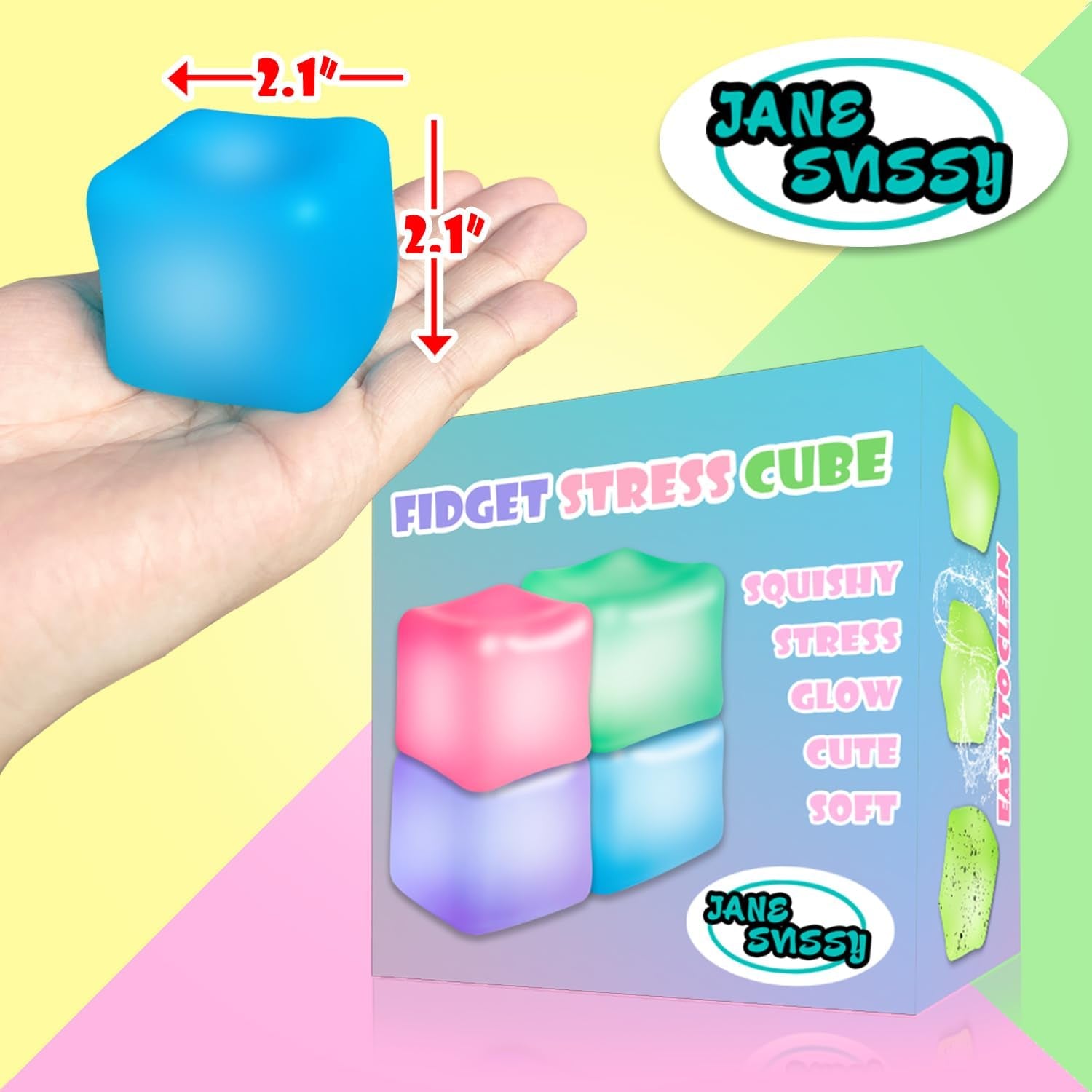 4Pcs Glow-in-Dark Stress Cube Fidget Toys – High Density Squishy Squeeze Cubes for Teens, Adults & Kids, Stocking Stuffers