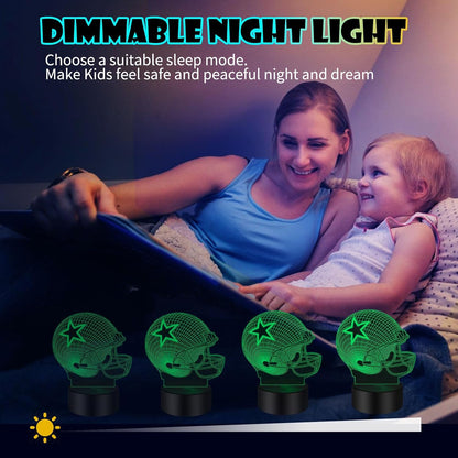 3D Illusion Baseball Helmet Night Light – 7-Color USB Touch Desk Lamp for Kids