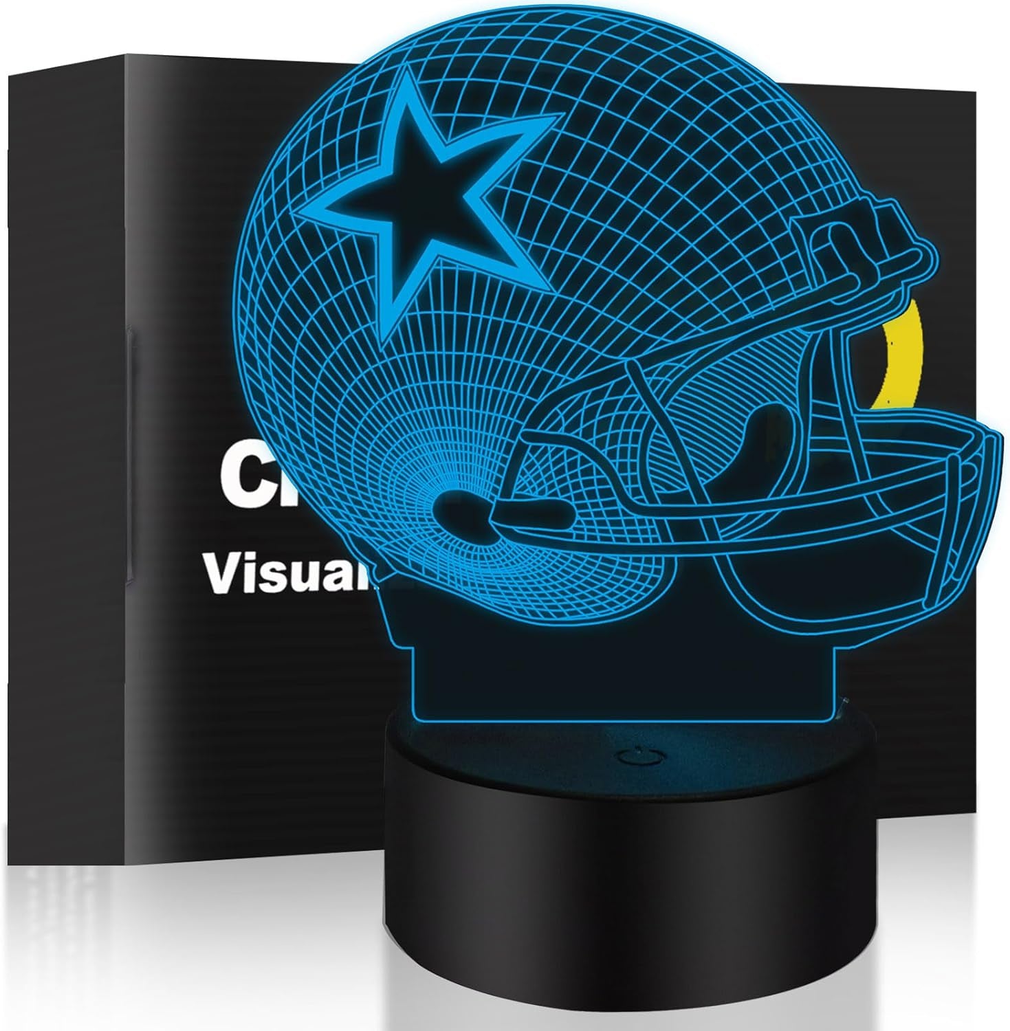 3D Illusion Baseball Helmet Night Light – 7-Color USB Touch Desk Lamp for Kids