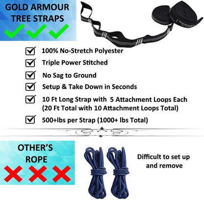 Portable Single Camping Hammock for Outdoor & Indoor Use, Adults & Kids – Black & Grey