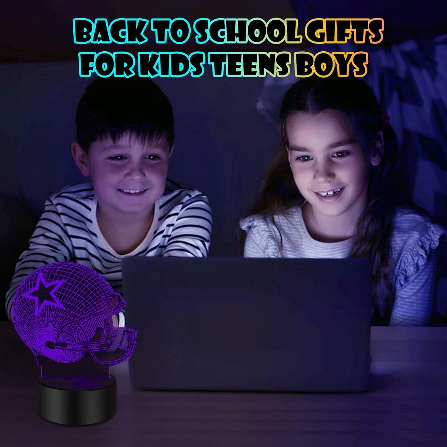 3D Illusion Baseball Helmet Night Light – 7-Color USB Touch Desk Lamp for Kids