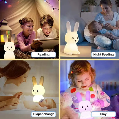 Silicone Rabbit LED Night Light – Touch Sensor Table Lamp, Cute Animal Bedroom Decor Gift for Kids, Baby & Child