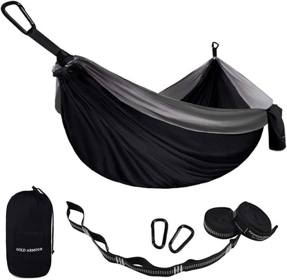 Portable Single Camping Hammock for Outdoor & Indoor Use, Adults & Kids – Black & Grey
