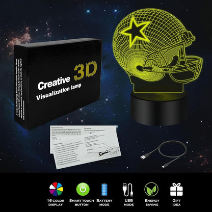 3D Illusion Baseball Helmet Night Light – 7-Color USB Touch Desk Lamp for Kids
