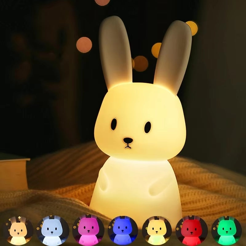 Silicone Rabbit LED Night Light – Touch Sensor Table Lamp, Cute Animal Bedroom Decor Gift for Kids, Baby & Child