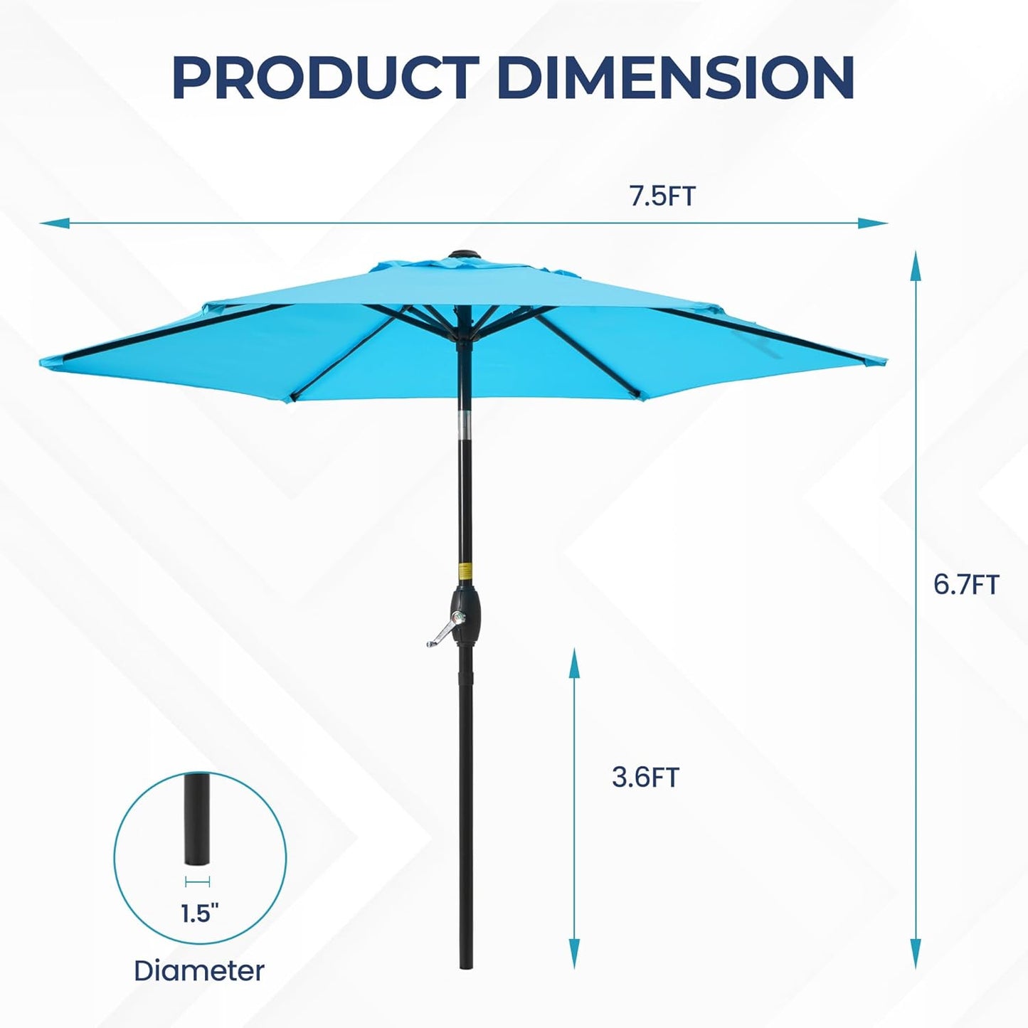 Outdoor Market Umbrella – Crank Lift with Push-Button Tilt, Metal Pole