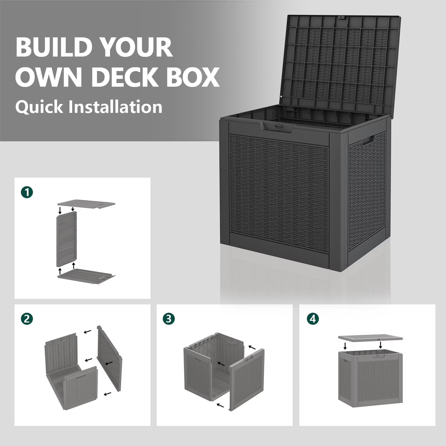 31-Gallon Waterproof Resin Deck Box – UV Resistant Outdoor Storage, Black