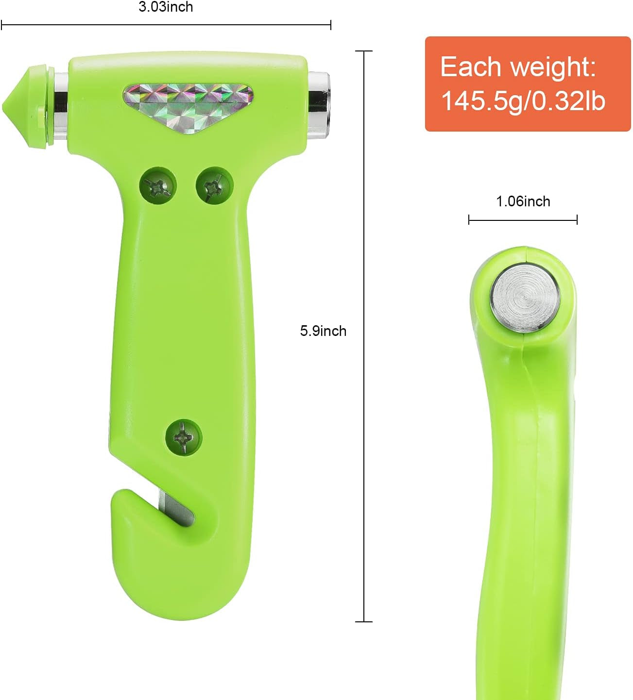6-in-1 Glow-in-Dark Car Safety Hammer – Emergency Window Breaker & Seat Belt Cutter for Roadside Safety Kits