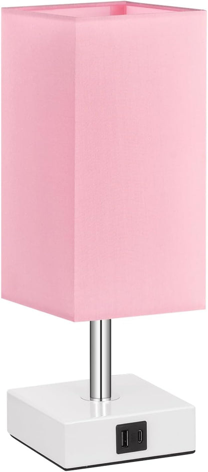 Pink Touch Table Lamp for Bedroom – 3-Way Dimmable, USB C+A, 3000K LED Included, Square Shade, Girls & Teen Room Decor