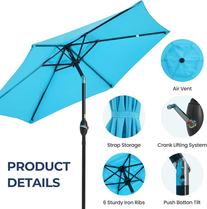 Outdoor Market Umbrella – Crank Lift with Push-Button Tilt, Metal Pole