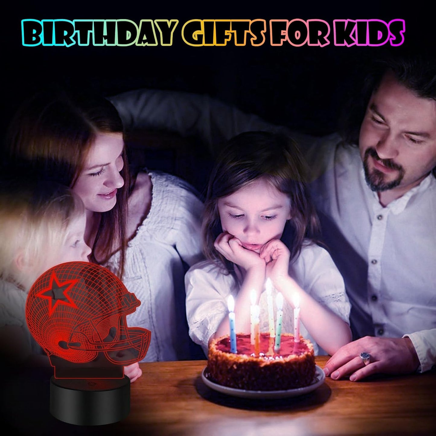 3D Illusion Baseball Helmet Night Light – 7-Color USB Touch Desk Lamp for Kids