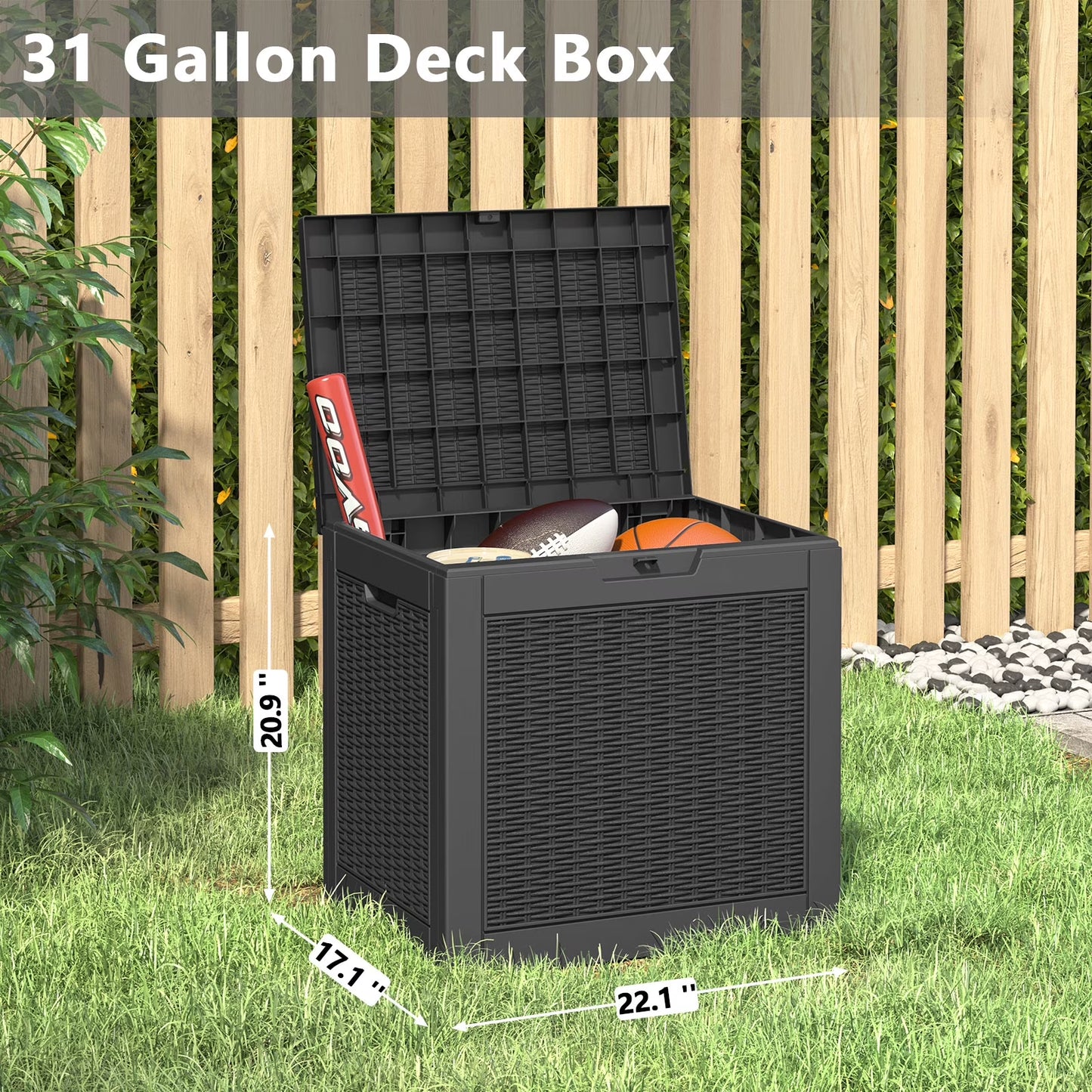 31-Gallon Waterproof Resin Deck Box – UV Resistant Outdoor Storage, Black