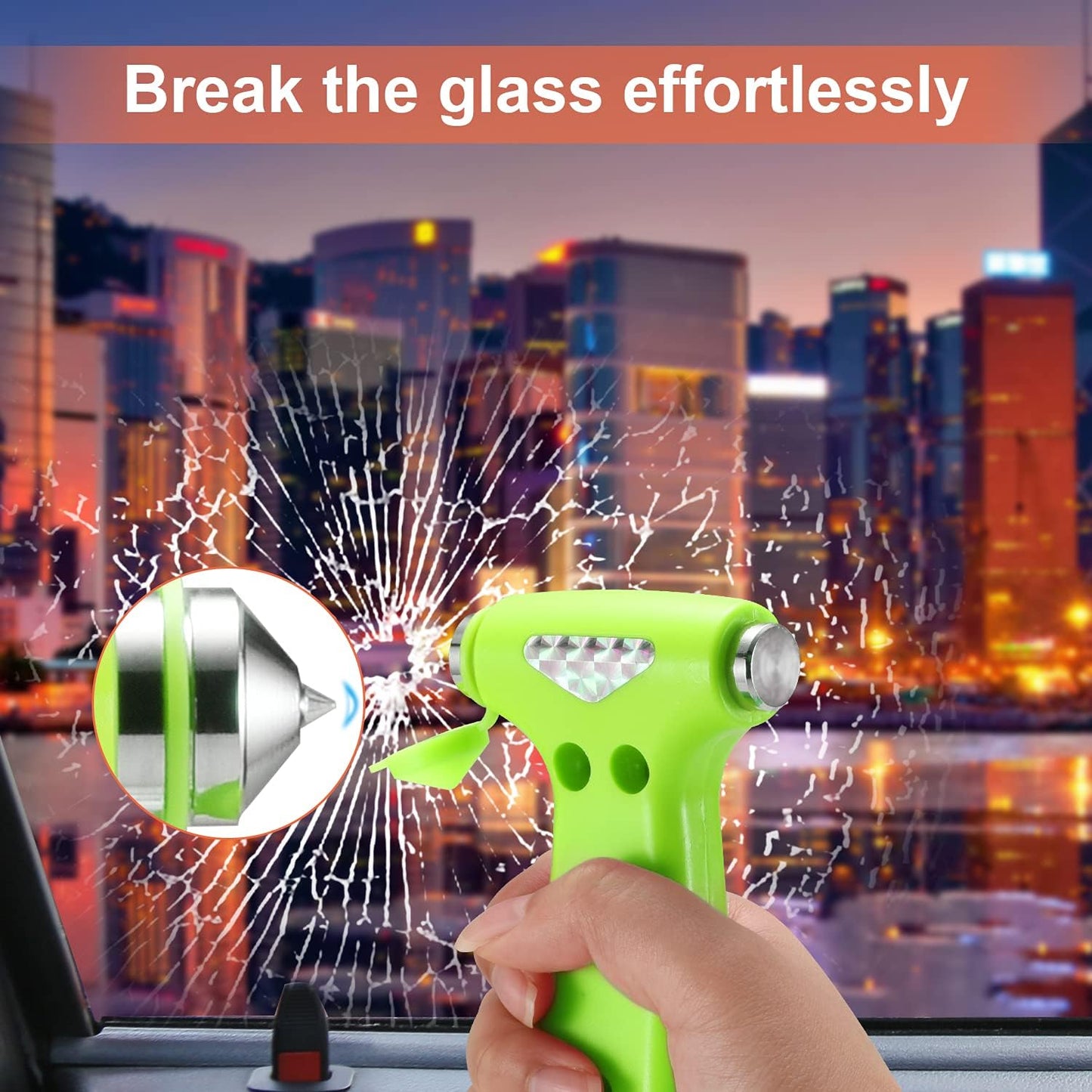 6-in-1 Glow-in-Dark Car Safety Hammer – Emergency Window Breaker & Seat Belt Cutter for Roadside Safety Kits