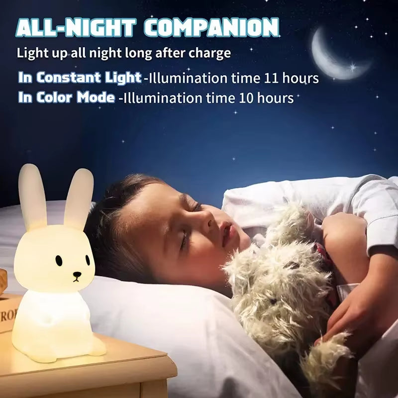 Silicone Rabbit LED Night Light – Touch Sensor Table Lamp, Cute Animal Bedroom Decor Gift for Kids, Baby & Child