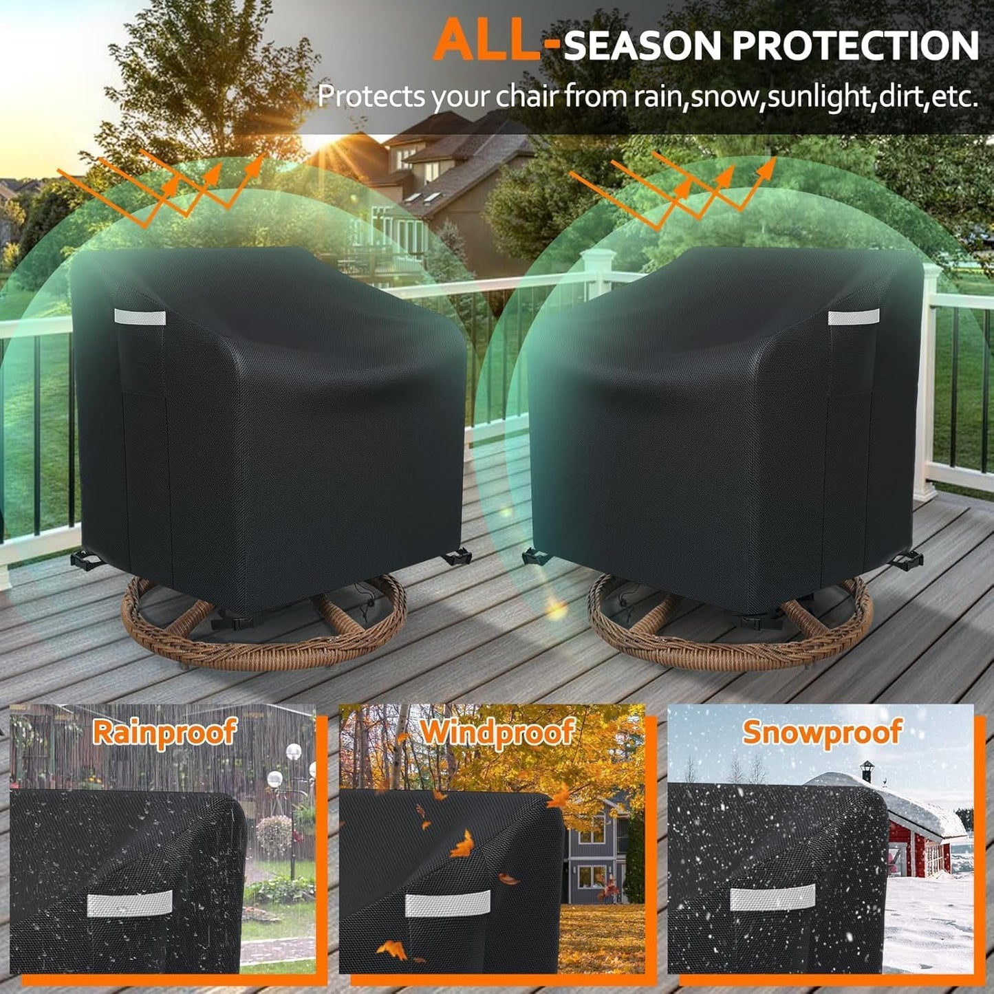 Waterproof Patio Chair Covers – Heavy Duty, 2 Pack (30" x 34" x 38")