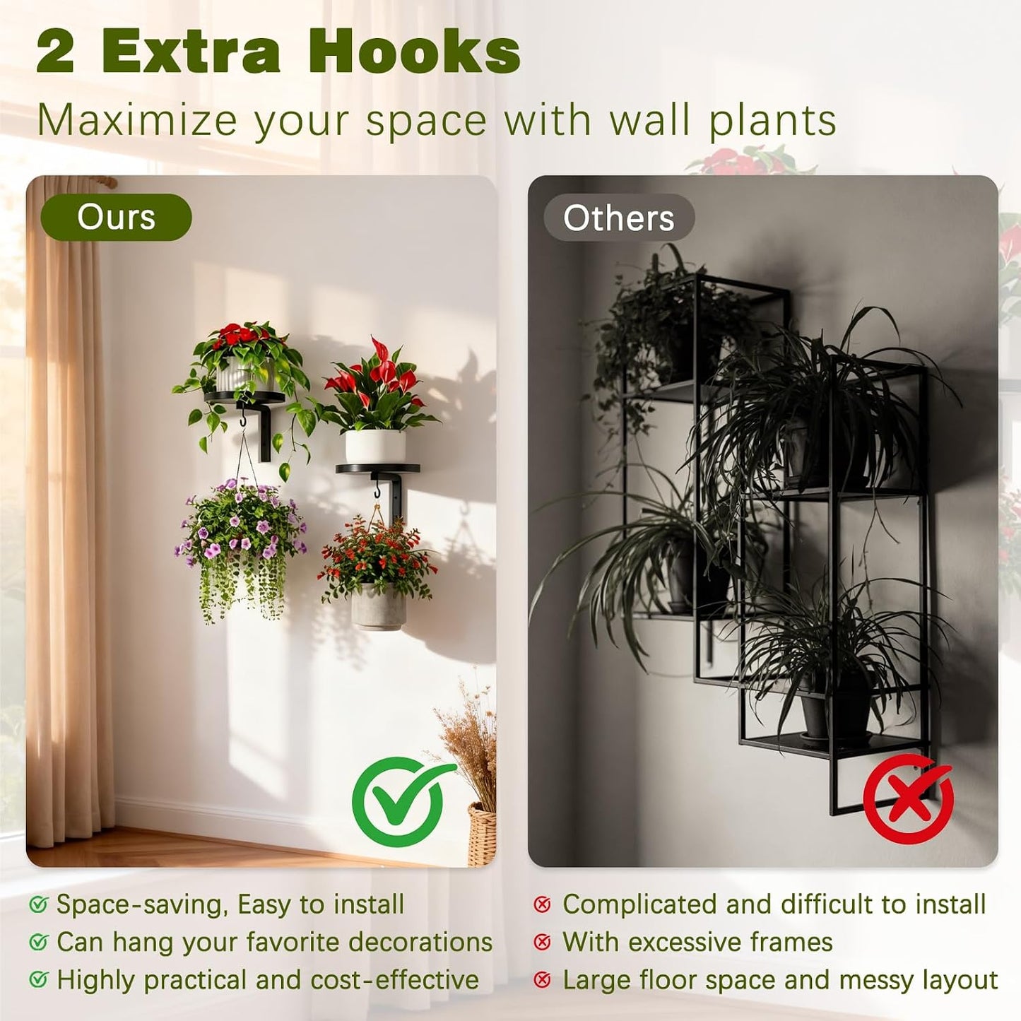 Wall-Mounted Plant Hangers – Modern Metal Floating Shelves, 2 Pack
