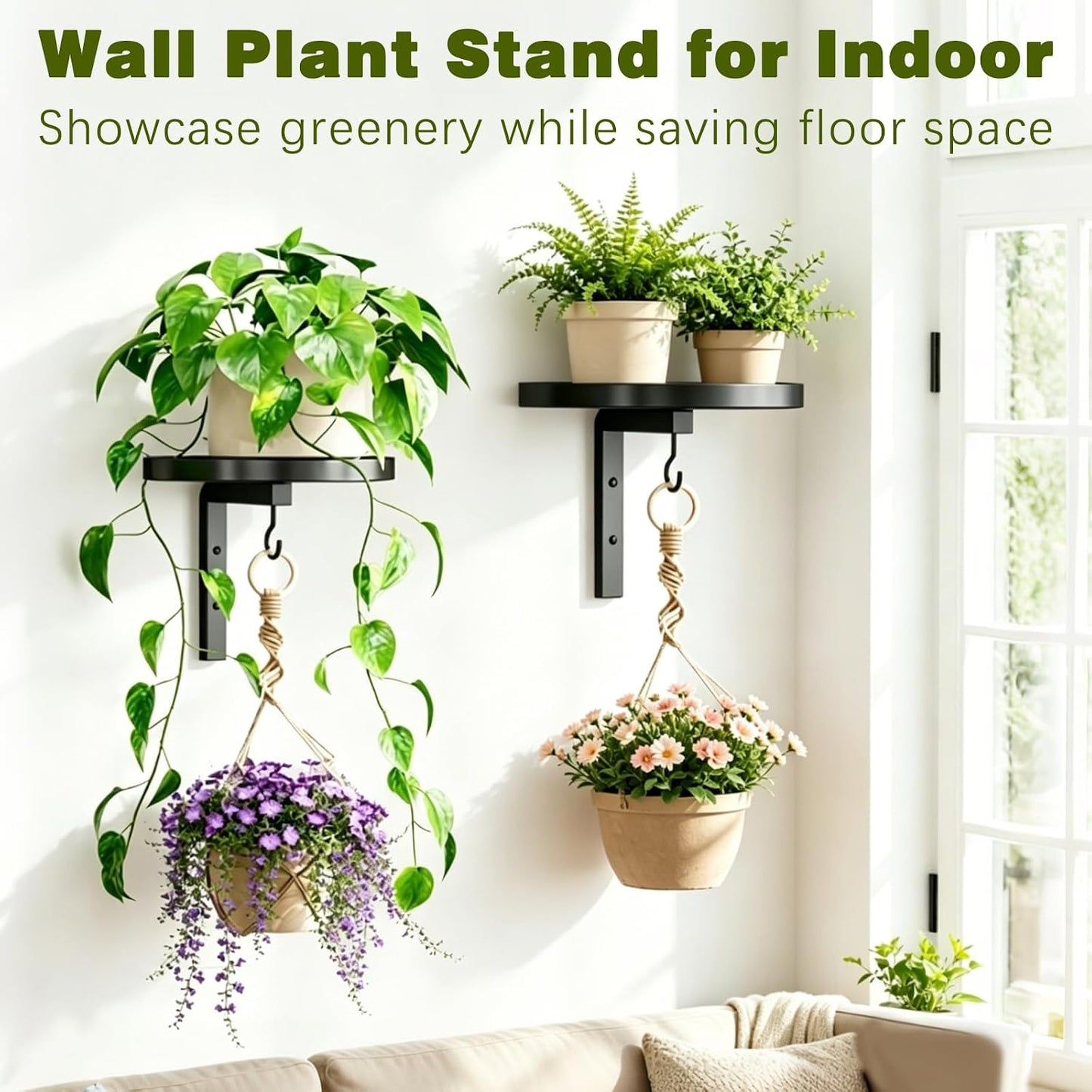 Wall-Mounted Plant Hangers – Modern Metal Floating Shelves, 2 Pack