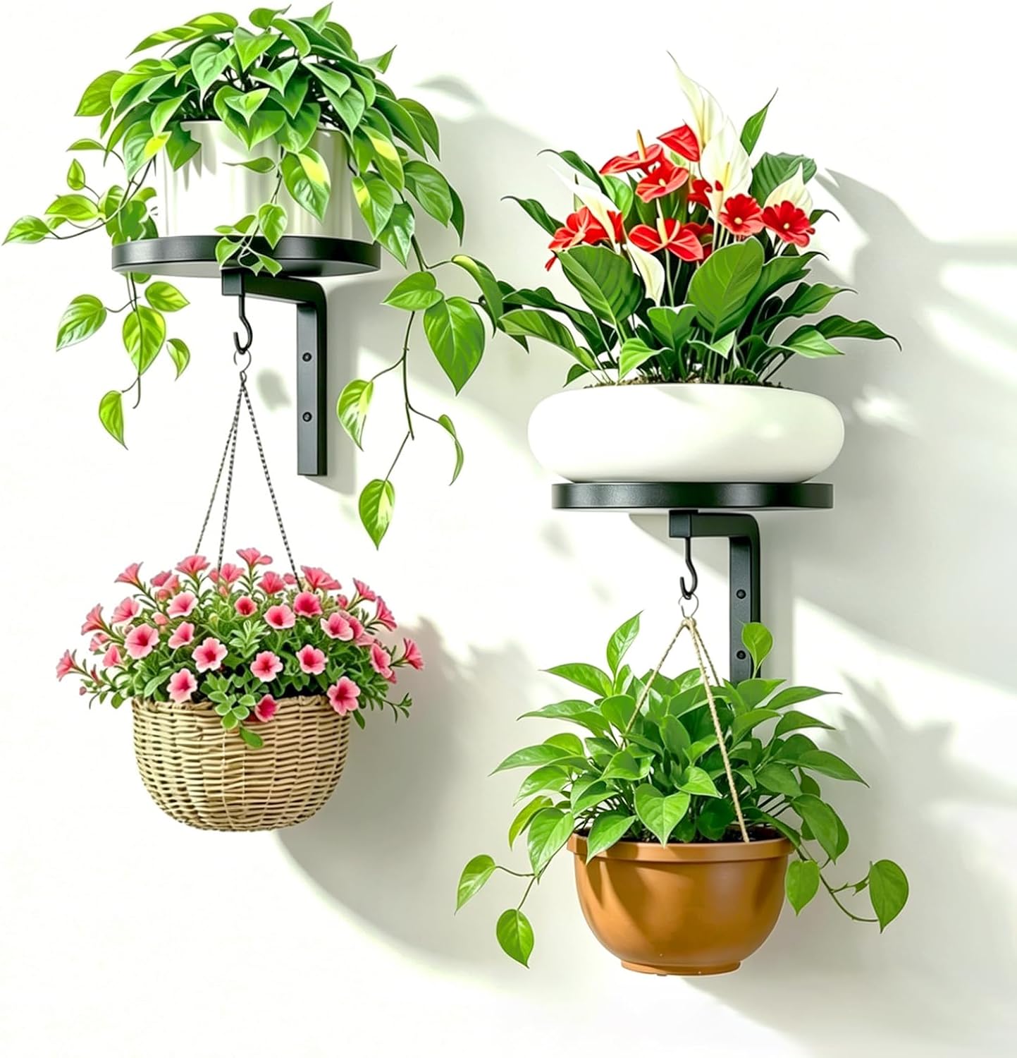 Wall-Mounted Plant Hangers – Modern Metal Floating Shelves, 2 Pack