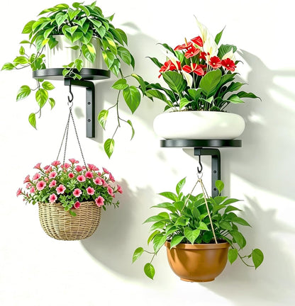 Wall-Mounted Plant Hangers – Modern Metal Floating Shelves, 2 Pack