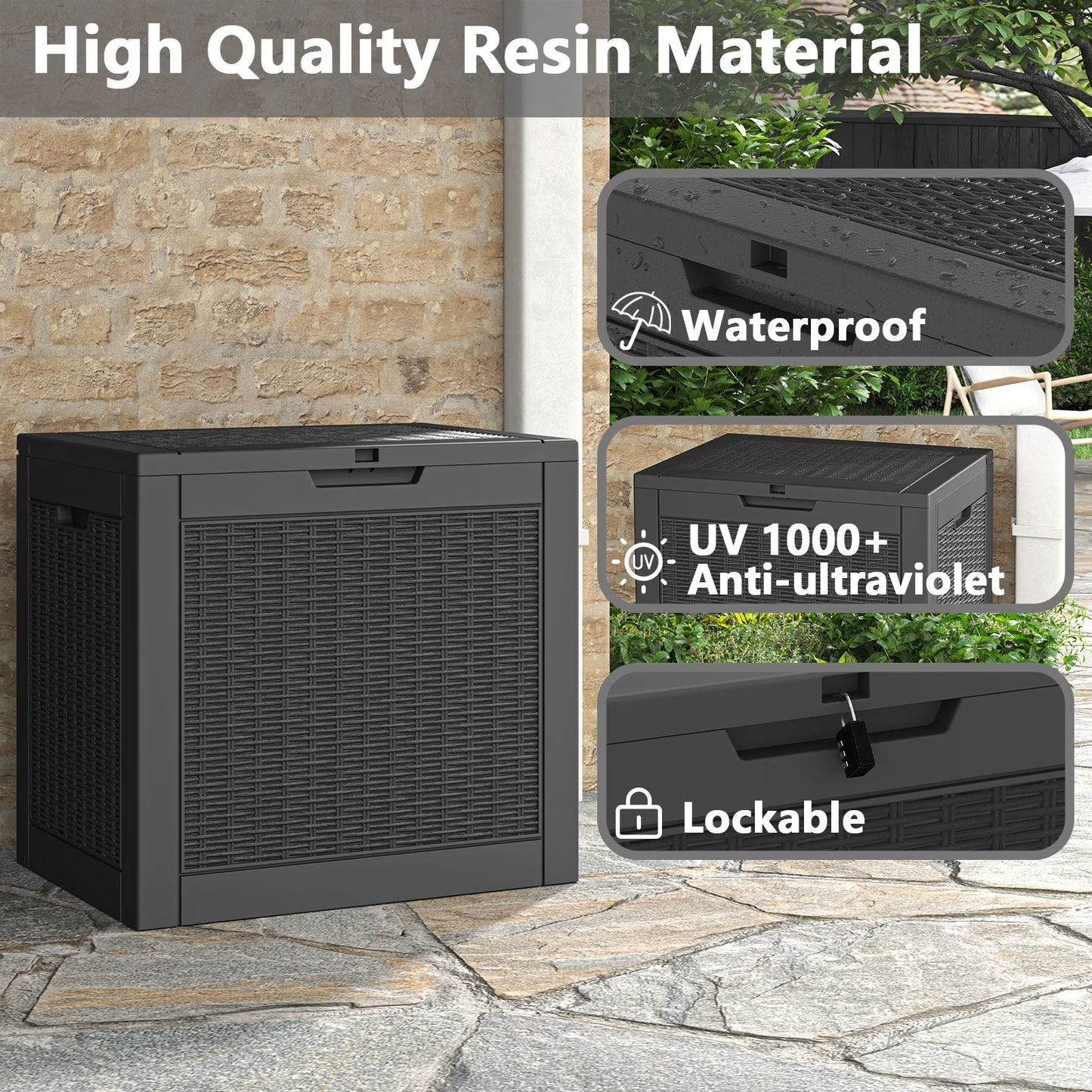 31-Gallon Waterproof Resin Deck Box – UV Resistant Outdoor Storage, Black