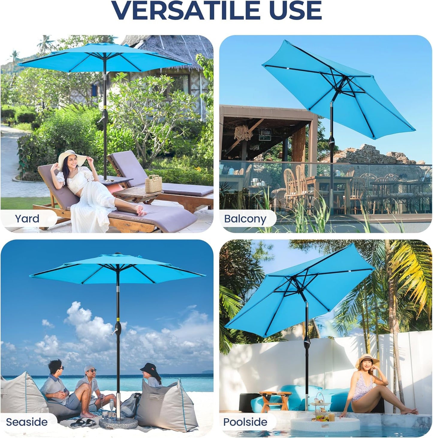 Outdoor Market Umbrella – Crank Lift with Push-Button Tilt, Metal Pole