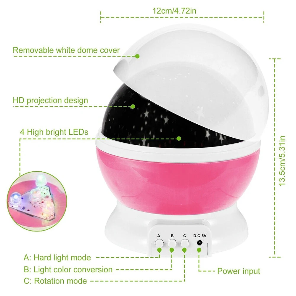 Rotating Starry Sky & Galaxy Projector Night Light – Nursery Table Lamp Decor