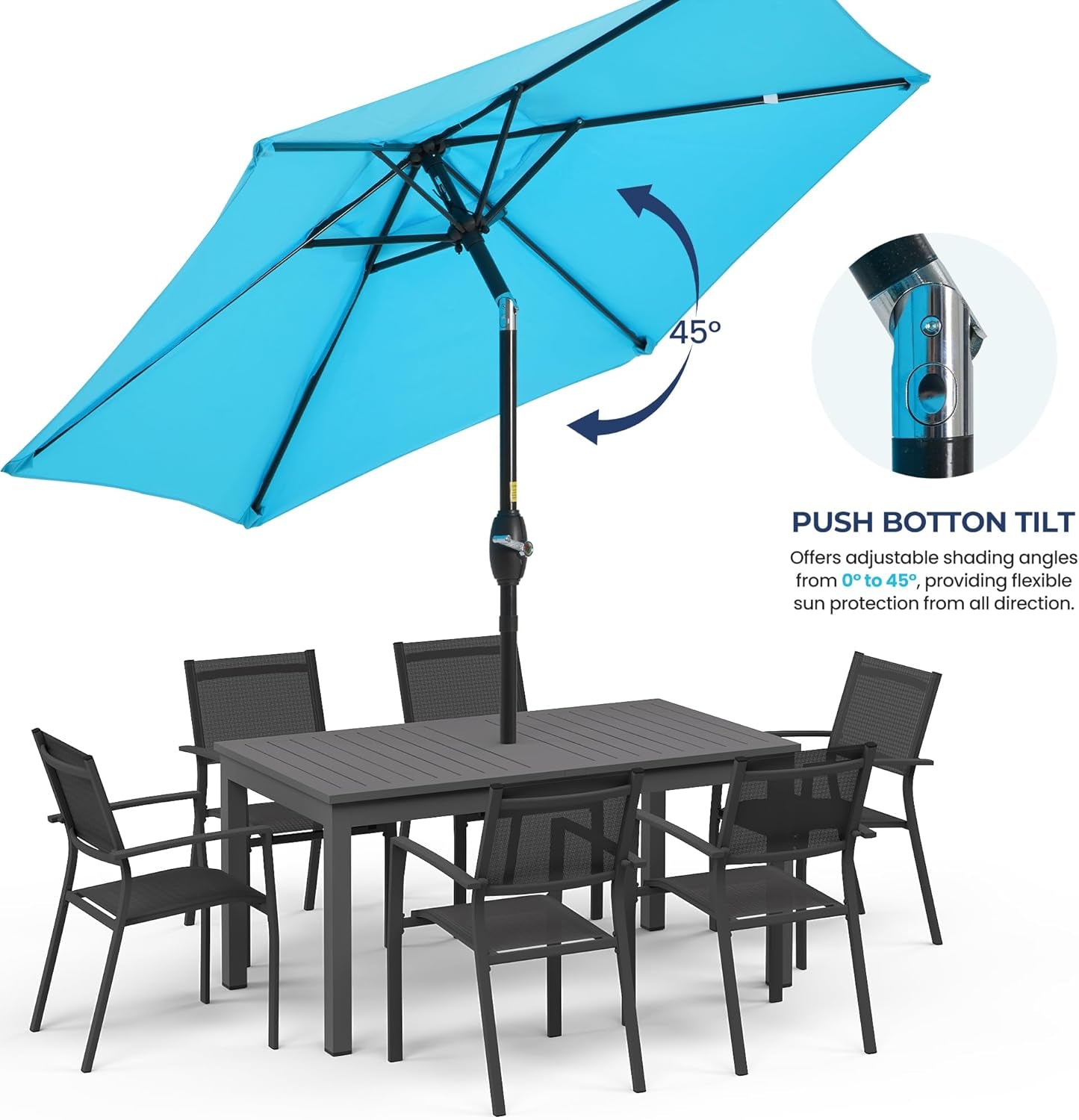 Outdoor Market Umbrella – Crank Lift with Push-Button Tilt, Metal Pole