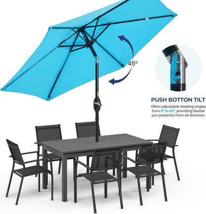 Outdoor Market Umbrella – Crank Lift with Push-Button Tilt, Metal Pole