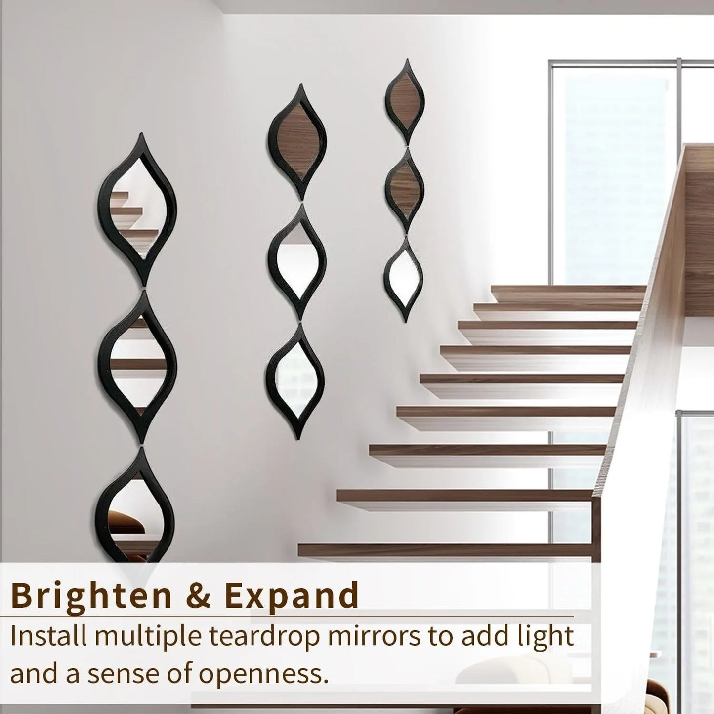3Pcs Modern Teardrop Mirror Wall Decor – Boho Moon Design for Bedroom & Living Room