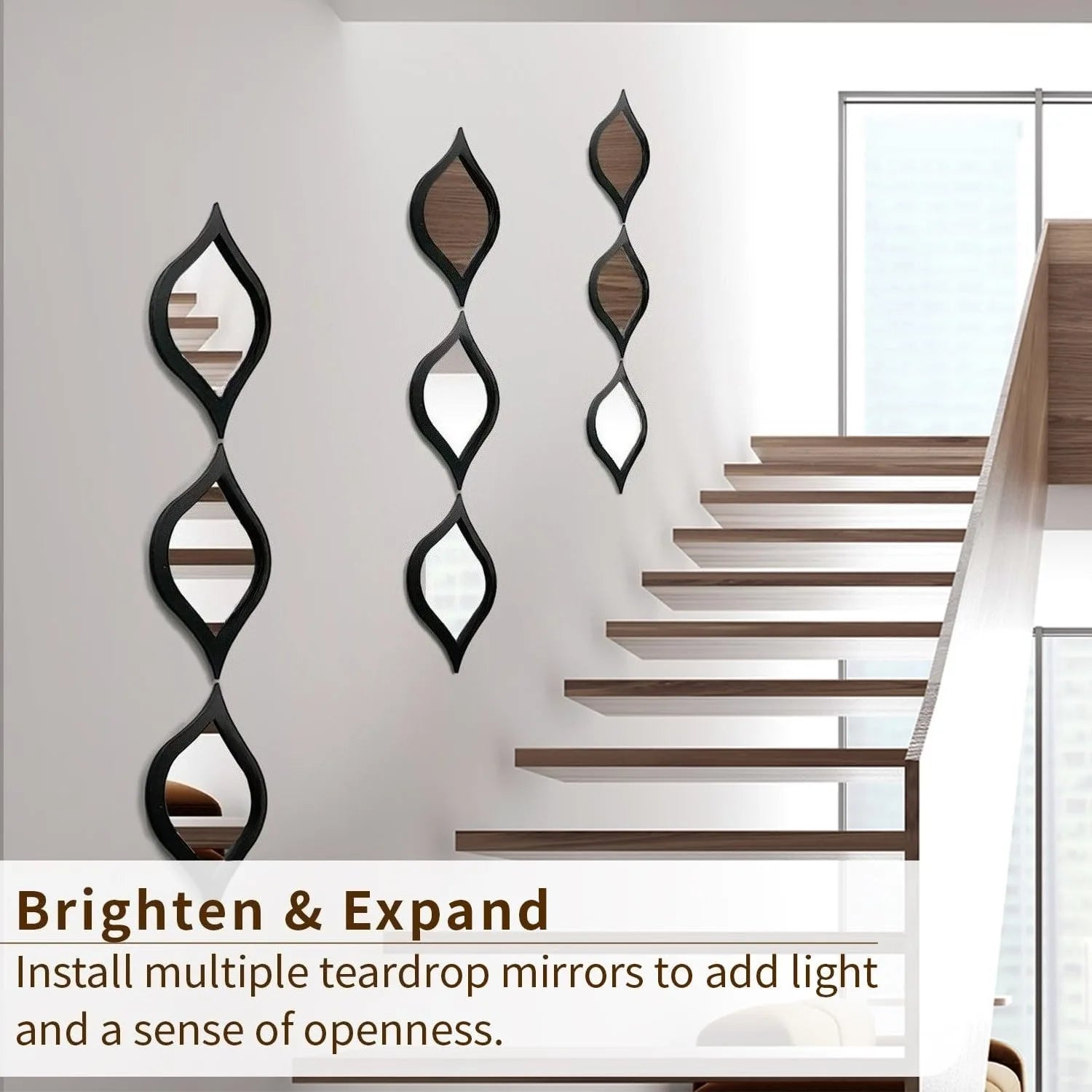 3Pcs Modern Teardrop Mirror Wall Decor – Boho Moon Design for Bedroom & Living Room