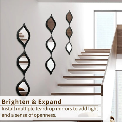3Pcs Modern Teardrop Mirror Wall Decor – Boho Moon Design for Bedroom & Living Room