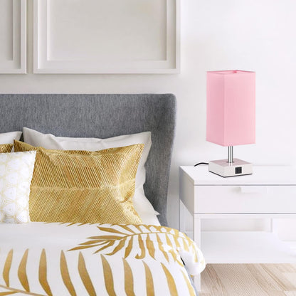 Pink Touch Table Lamp for Bedroom – 3-Way Dimmable, USB C+A, 3000K LED Included, Square Shade, Girls & Teen Room Decor