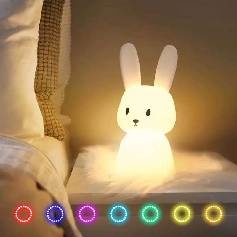 Silicone Rabbit LED Night Light – Touch Sensor Table Lamp, Cute Animal Bedroom Decor Gift for Kids, Baby & Child