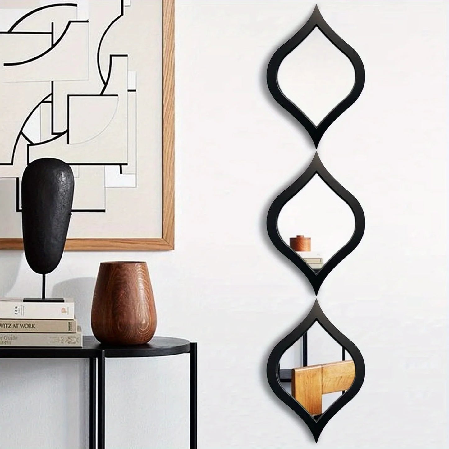 3Pcs Modern Teardrop Mirror Wall Decor – Boho Moon Design for Bedroom & Living Room