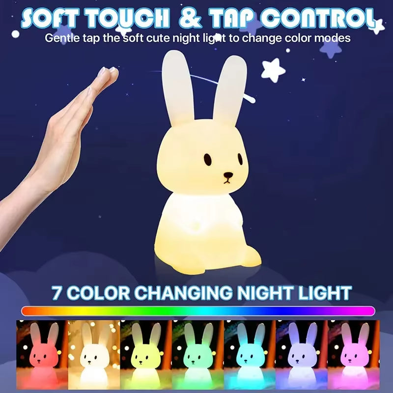 Silicone Rabbit LED Night Light – Touch Sensor Table Lamp, Cute Animal Bedroom Decor Gift for Kids, Baby & Child