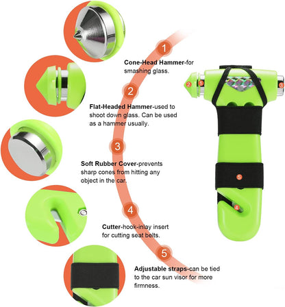 6-in-1 Glow-in-Dark Car Safety Hammer – Emergency Window Breaker & Seat Belt Cutter for Roadside Safety Kits