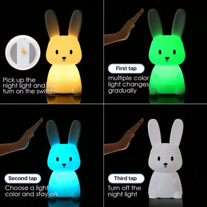Silicone Rabbit LED Night Light – Touch Sensor Table Lamp, Cute Animal Bedroom Decor Gift for Kids, Baby & Child
