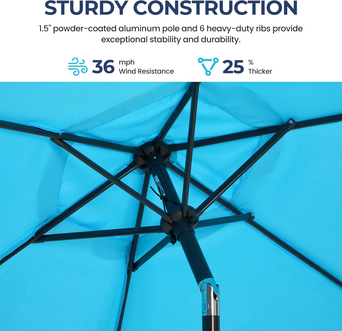 Outdoor Market Umbrella – Crank Lift with Push-Button Tilt, Metal Pole