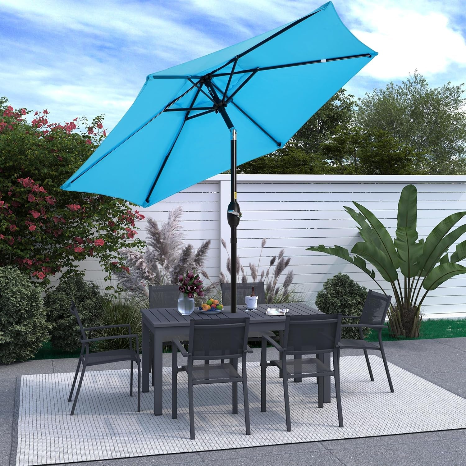 Outdoor Market Umbrella – Crank Lift with Push-Button Tilt, Metal Pole